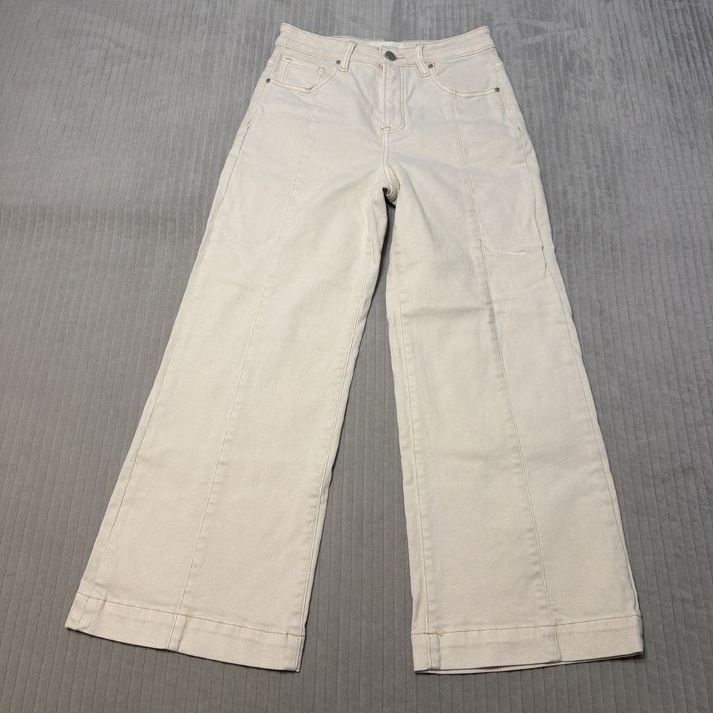 Risen Jeans White Wide Leg Denim Womens Size 3 Waist 26 High Rise Flare Pants
